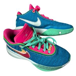 NIKE LEBRON XX Laser Blue PINK‎ DIAMOND COLLECTION Sneakers Neon Rare Find 5Y
